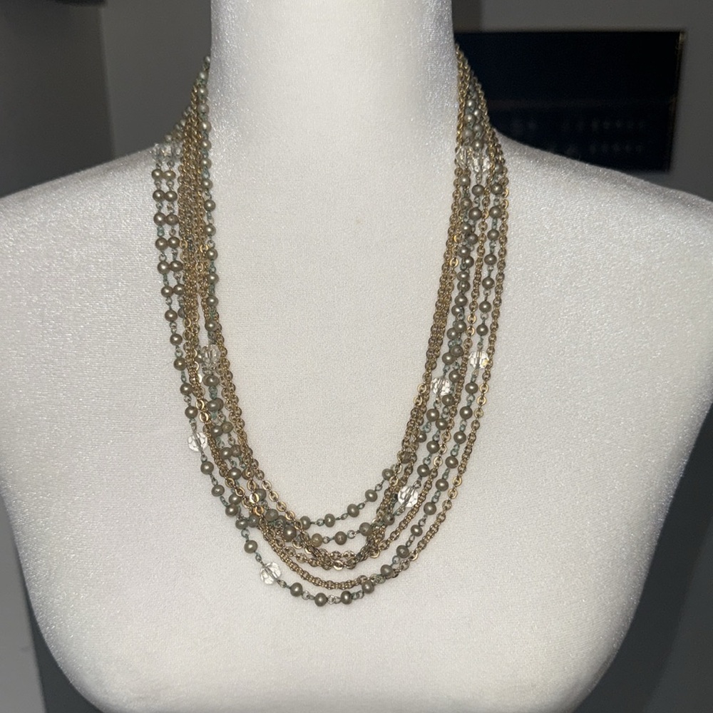 Elegant Gold and Silver Multi-Strand Necklace Vtg 24” long